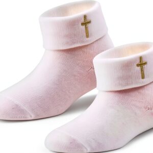 Baby Girls Crew Socks Cotton Spandex Baptism White Gold-0