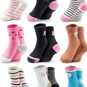 Toddler Girl Grip Socks Non Slip Cotton Cartoon Design-0